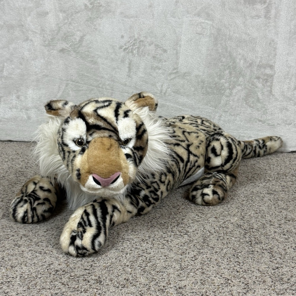 Vtg Bengal Tiger Large Realistic Plush Stuffed Animal Laying 36" Soft HTF Jumbo